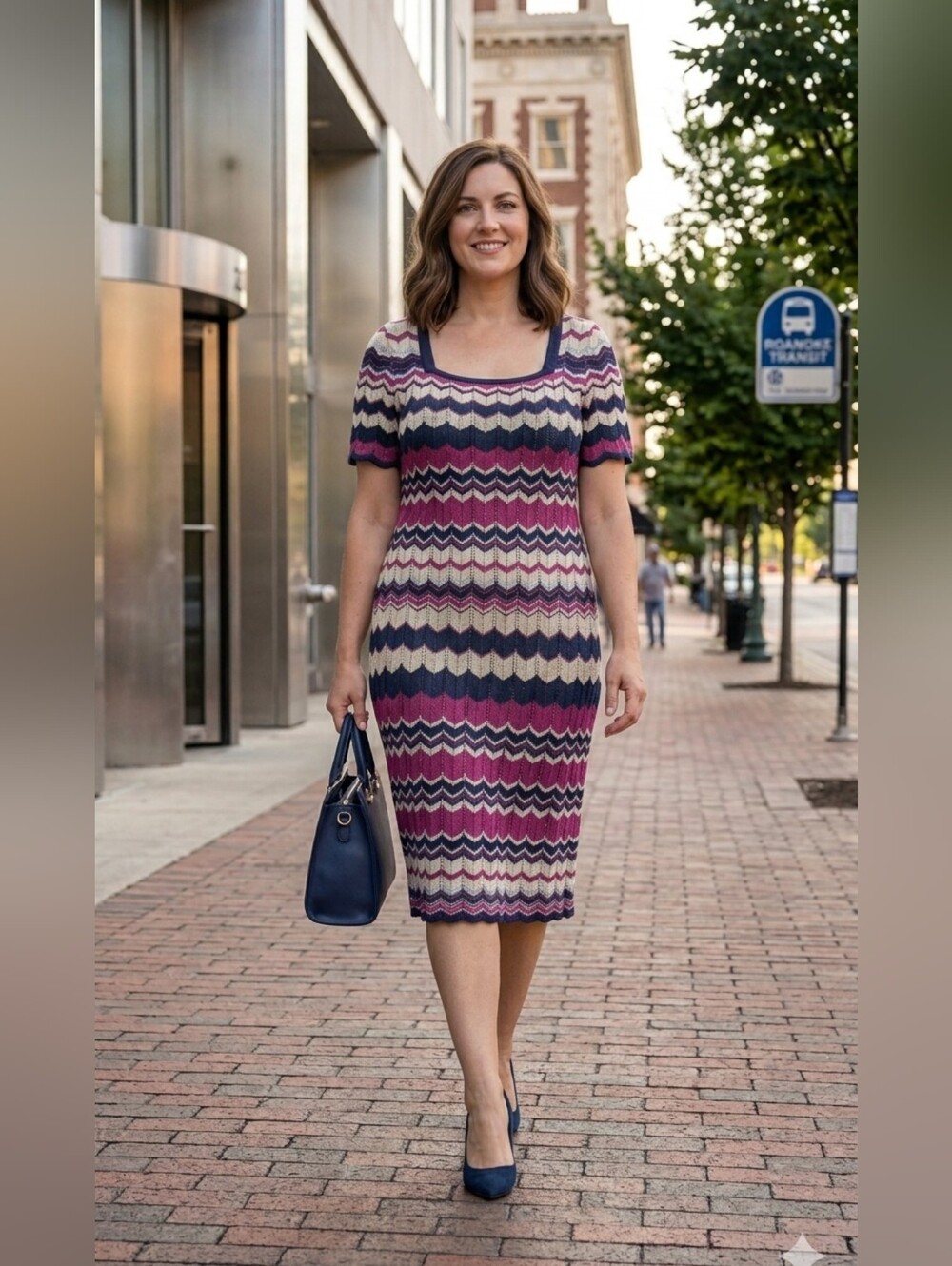 London Times Retro Chevron Knit Bodycon Dress XL Multi-Color Boho Chic